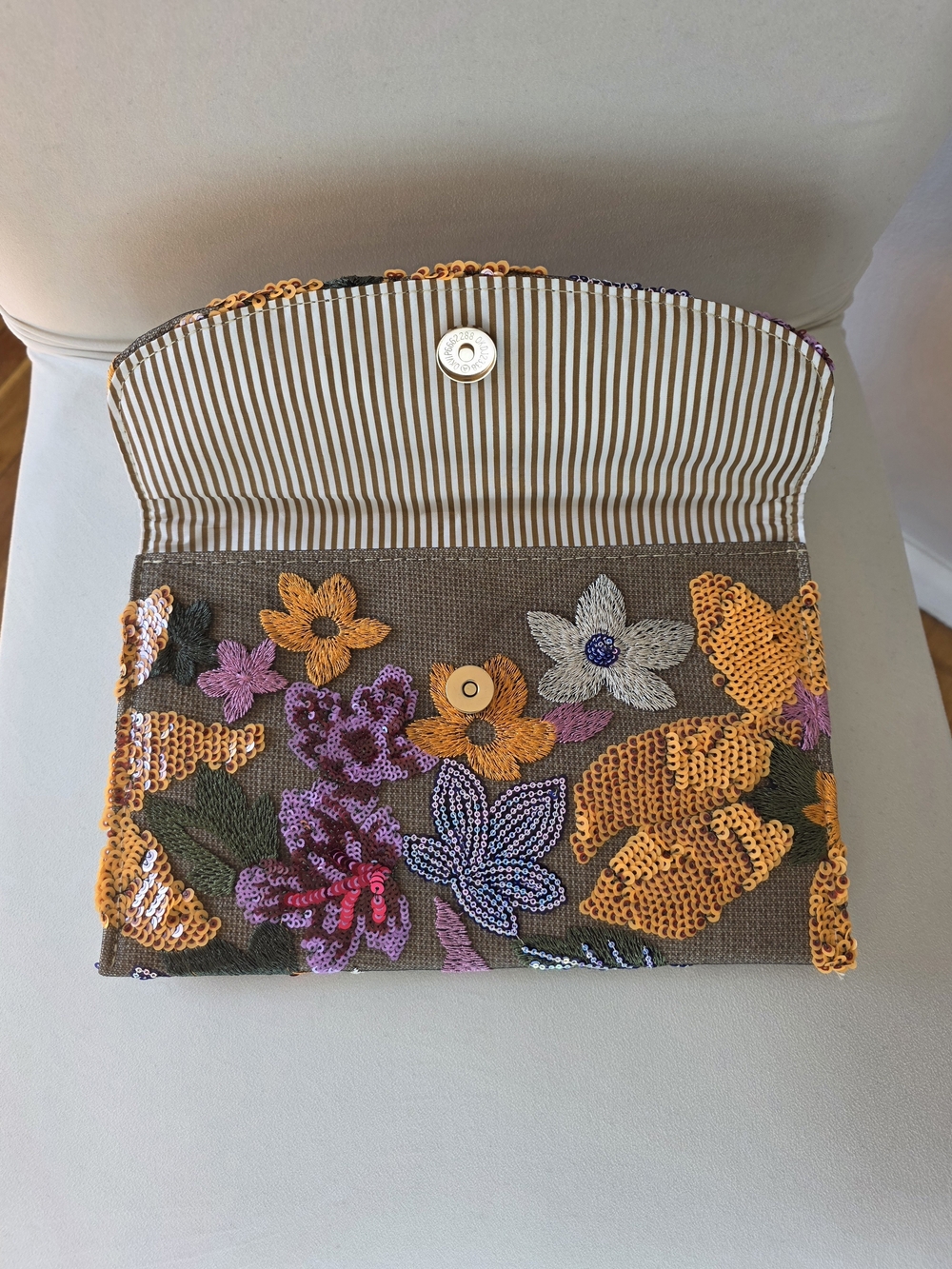 Embroidered Floral Sequin Clutch - Yellow & Purple